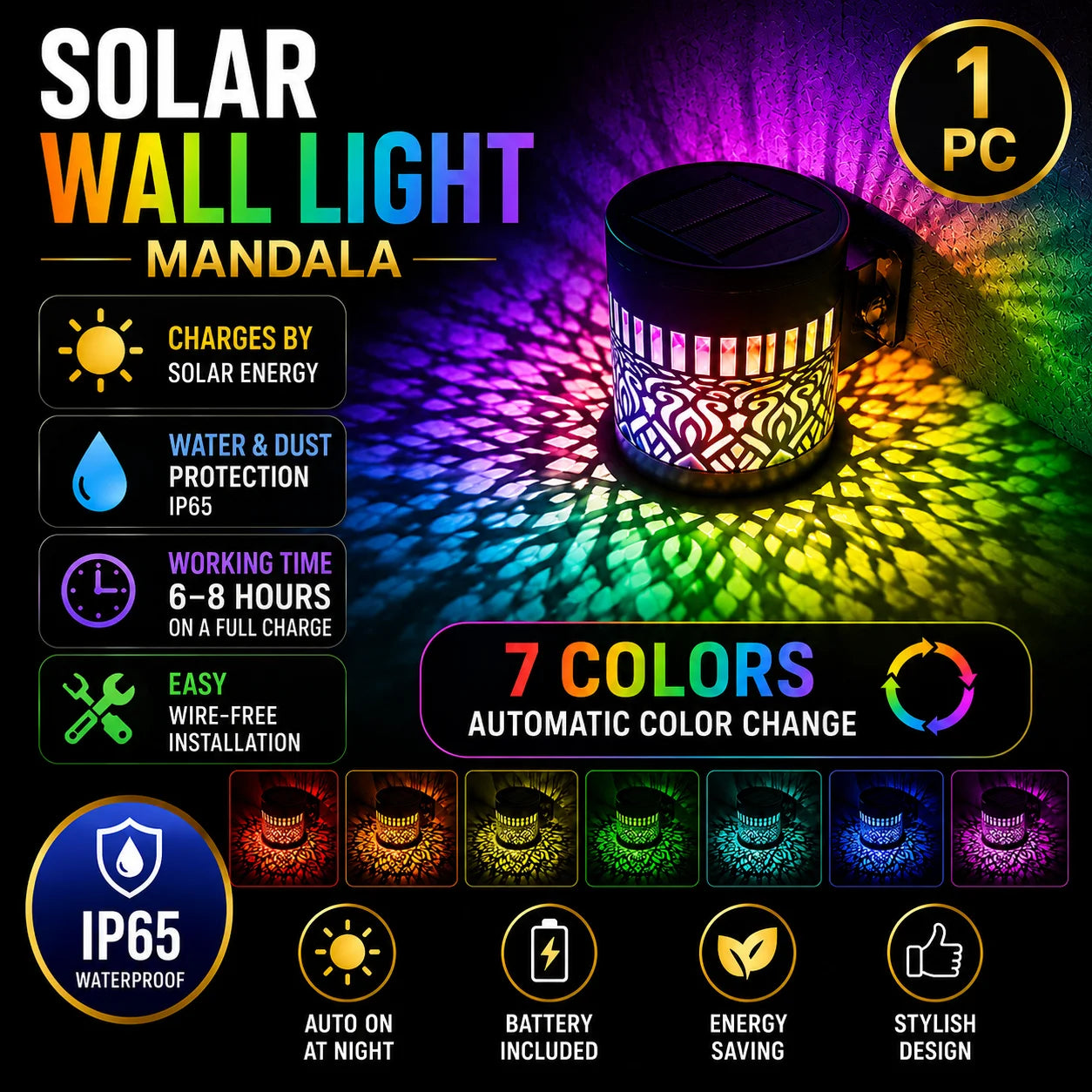 Mandala Solar-Powered Wall Lantern